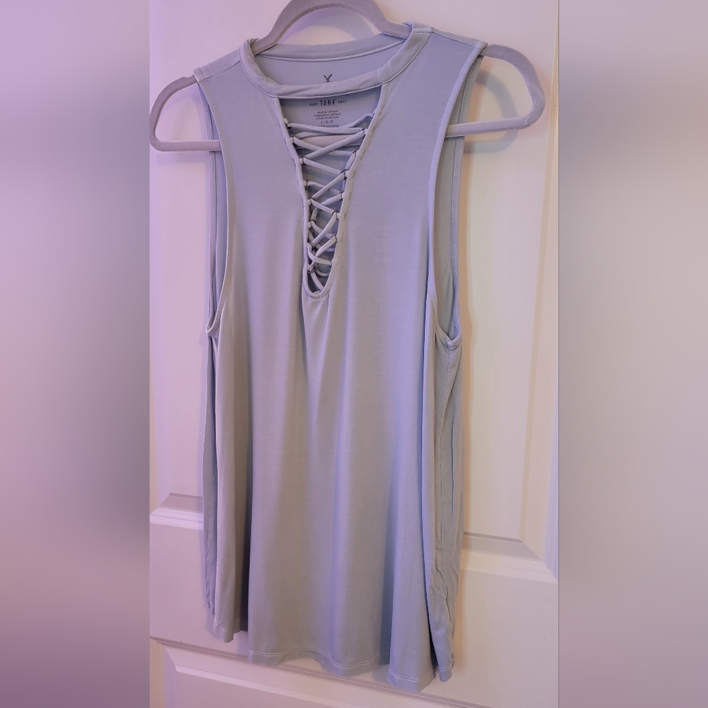 American Eagle Outfitters Light Blue  Lace-Up Sleeveless Tank Size L
